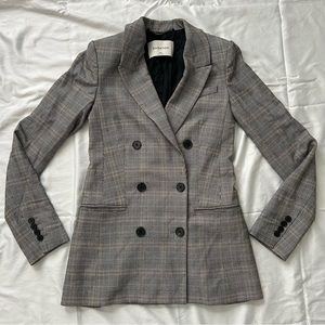 Babaton Gray Plaid Double Breasted Samuel Blazer in Lg Glencheck Bl/Wt, Size 00